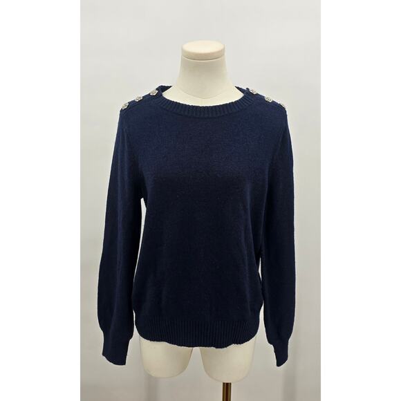 J Crew Navy Lambs Wool Jewel Embelished Sweater - Picture 1 of 5
